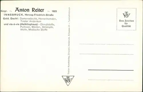 Innsbruck Goldenes Dachl  rückseitig Anton Reiter Reklame-Eindruck 1950