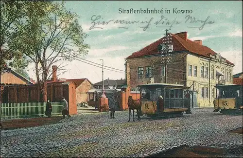 Kaunas Kowno (Коўна) Straßenbahn, Pferdebahn Bahnhof Lietuvos 1917