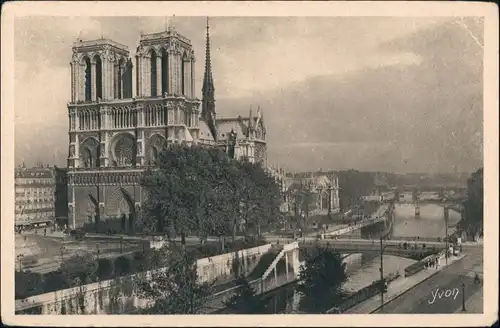 CPA Paris L'Église Notre-Dame et la Seine 1925