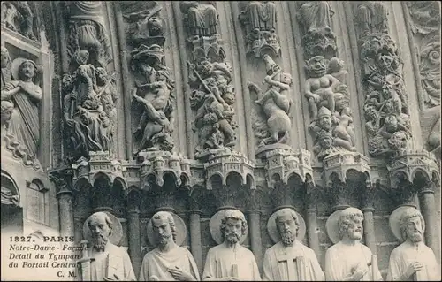 Paris Notre-Dame, Facade Détail du Tympan du Portail Central 1925