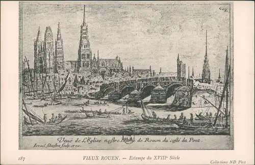 CPA Rouen L'Eglise Cathédrale Notre-Dame du coste du Pont 1925