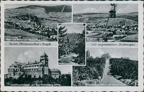 Oberwiesenthal Mehrbild-AK mit angrenzendem Sudetengau, 5 Ansichten 1943