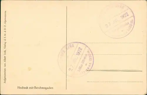 Berchtesgaden Hocheck Gipfel Gipfelkreuz Blick Berchtesgadener Land 1922