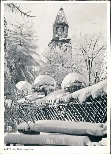 Postcard Asch Aš Der Heinberg Turm im Winter 1940/1970