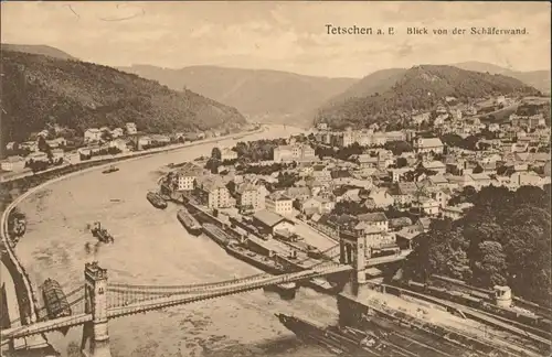 Tetschen-Bodenbach Decín Stadtteilansicht Panorama-Ansicht mit  1910/1921