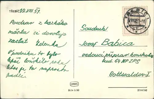 Postcard Trebitsch Třebíč Panorama Blick zur Brücke 1951   AK gelaufen