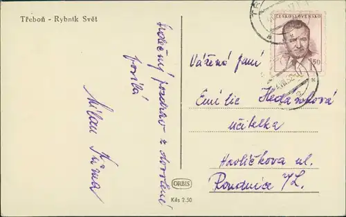 Postcard Třeboň Třeboň - Rybnik Svět/Partie am See 1952