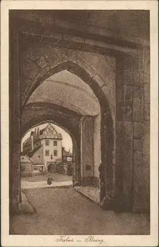 Postcard Třeboň Brany, Torbogen Strassen Durchgang, Künstlerkarte 1925
