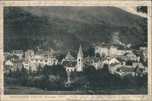 Trentschin-Teplitz Trenčianske Teplice Trencsénteplic Dorfmitte u. Kirche 1920
