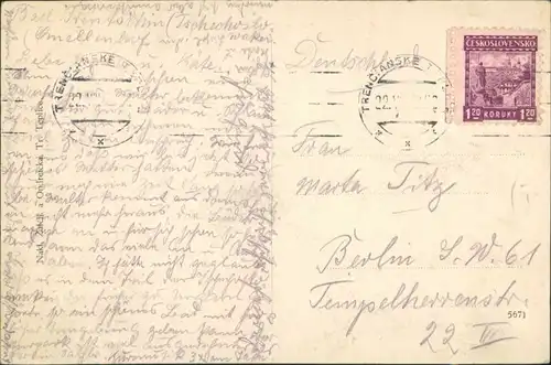 Trentschin-Teplitz Trenčianske Teplice Trencsénteplic Dorfmitte u. Kirche 1920