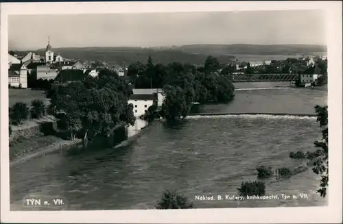 Moldautein Týn nad Vltavou Teilansicht Fluss Partie, Brücke, Stromschnellen 1955