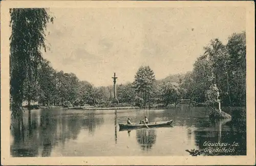 Ansichtskarte Glauchau Ruderer auf dem Gründelteich 1956