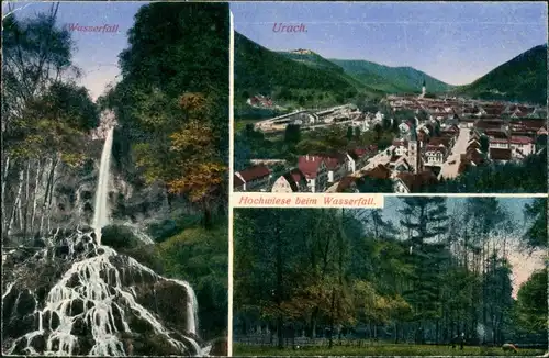 Ansichtskarte Bad Urach 3 Bild: Wasserfall, Hochwiese 1919