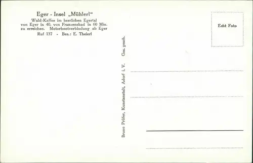 Postcard Eger Cheb Restaurant Insel Mühlerl 1930
