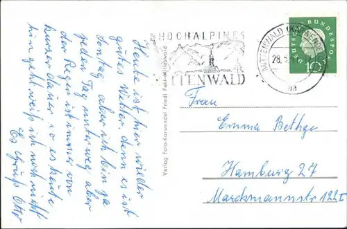 Ansichtskarte Mittenwald Lautersee Partie Berghof See Karwendel Berge 1951