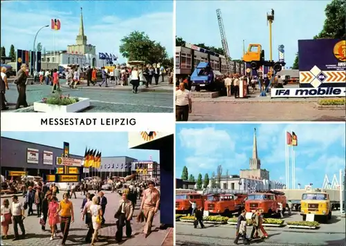 Leipzig Technische Messe - Teilansichten, Krähne u Leiterwagen IFA Mobile 1975