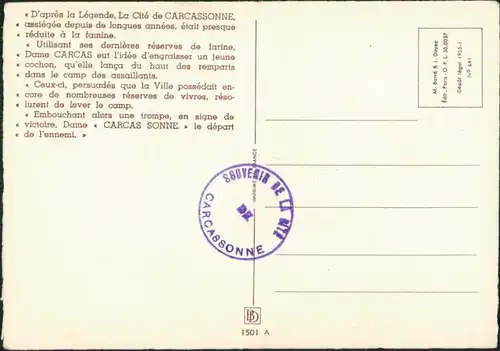 CPA Carcassonne Carcassona La vraie Légende de Dame Carcas 1955