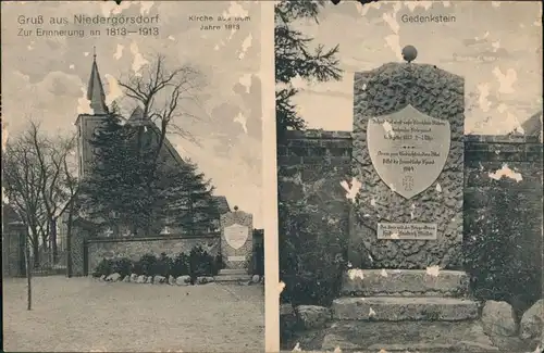 Ansichtskarte Niedergörsdorf 2 Bild: Kirche u. Gedenkstein 1909