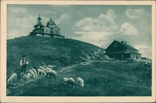 Rosenau Rožnov pod Radhoštěm KAPLE A ÚTULNA NA RADHOŠTI, Vintage Postcard  1928