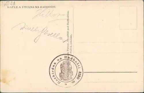 Rosenau Rožnov pod Radhoštěm KAPLE A ÚTULNA NA RADHOŠTI, Vintage Postcard  1928