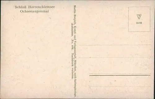 Chiemsee Ochsenaugensaal, Kronleuchter, Innen-Einrichtung, Castle Postcard 1920