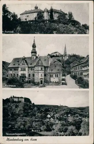 Ansichtskarte Bad Blankenburg 3 Bild: Schloß, Rathaus, Stadt 1952