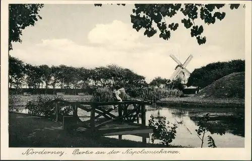 Ansichtskarte Norderney Partie an der Napoleonschanze Windmühle 1932