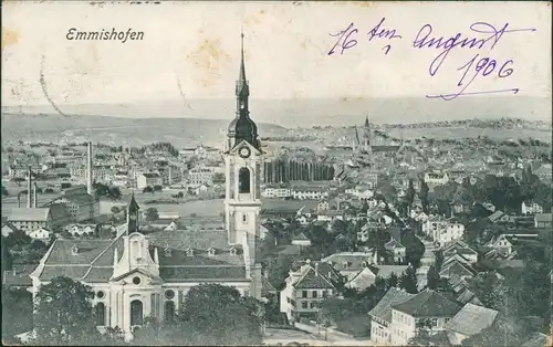 Ansichtskarte Emmishofen Totale - Straße, Fabrik 1906