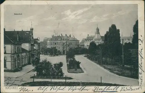 Ansichtskarte Rastatt Straße - Bahnhof 1928