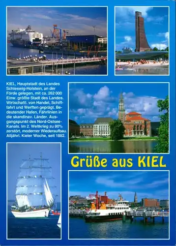 Kiel Mehrbild-AK mit Hafen, Schiffe, Segelschiff, Laboe Marine-Denkmal 2005