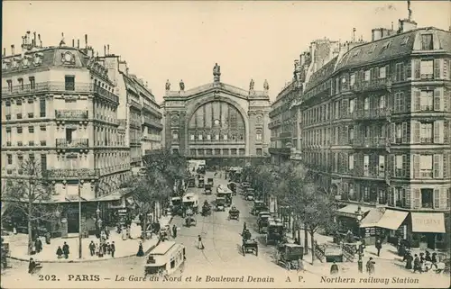 CPA Paris La Gare du Nord Boulevard Denain 1924