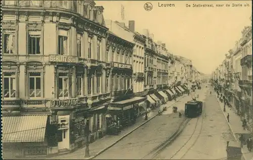 Postkaart Löwen Louvain De Statiesstraat 1915
