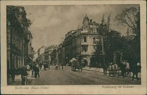 CPA Mülhausen Mulhouse Faubourg de Colmar, Fuhrwerke 1922