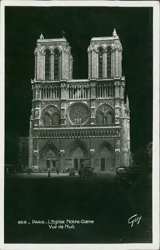CPA Paris Kathedrale Notre-Dame bei Nacht Autos 1938