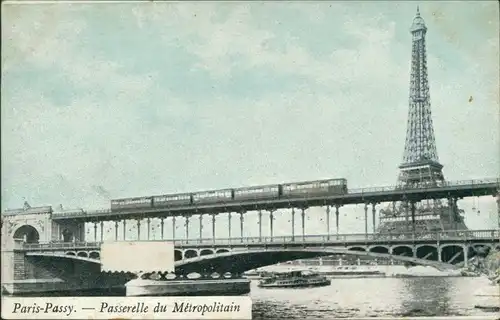 CPA Paris Passy - Passerelle du Metropolitain Eiffelturm 1908