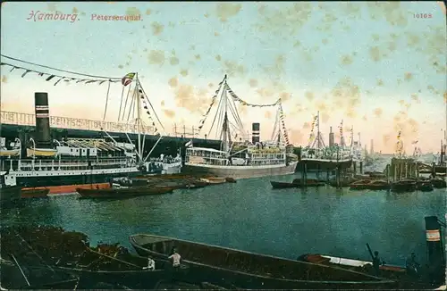 Ansichtskarte Hamburg Petersenquai - Dampfer 1914