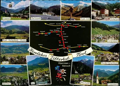 .Tirol Mehrbild-AK ua. Hippach, Fugen, Zell, Finkenberg, Lanersbach uvm. 1980