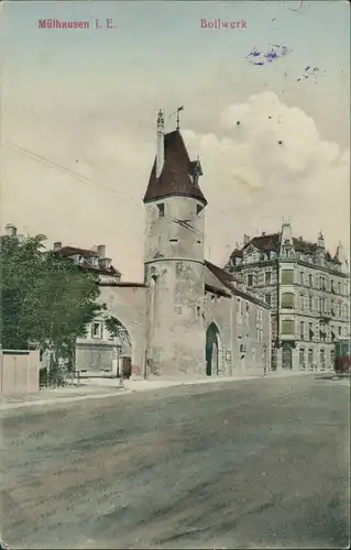 CPA Mülhausen Mulhouse Bollwerkturm - Straßenpartie 1917