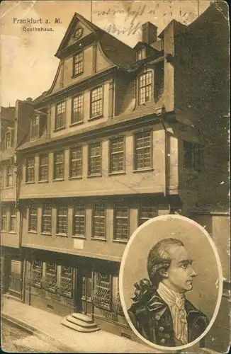 Ansichtskarte Frankfurt am Main Partie am Goethehaus, Goethe Porträt 1913