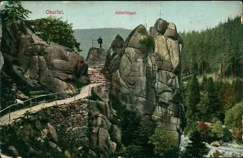 Ansichtskarte Oker-Goslar Felsen Adlerklippe Fluss Oker Okertal (Harz) 1908