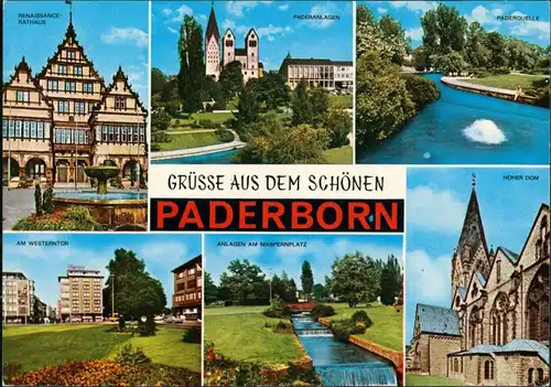 Paderborn Mehrbild-AK ua. Rathaus, Hoher Dom, Westerntor uvm. 1970