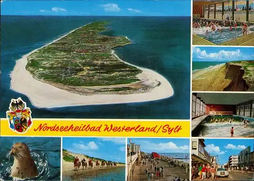 Gemeinde Sylt Mehrbild-AK ua. Insel Luftaufnahme, Wellenbad, Strand uvm. 1975