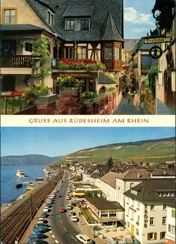 Rüdesheim (Rhein) Drosselgasse Drosselhof Rhein Panorama Mehrbild-AK 1970