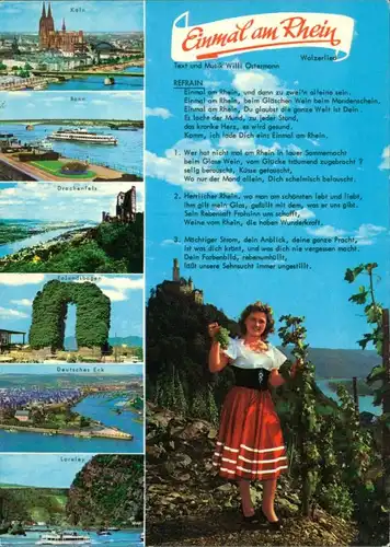 Liedkarte Walzer-Lied "Einmal am Rhein", Köln, Bonn, Loreley uvm. 1975