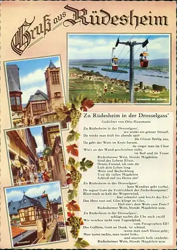 Rüdesheim (Rhein) Gedicht Otto Hausmann "Drosselgass", Seilbahn,     1965