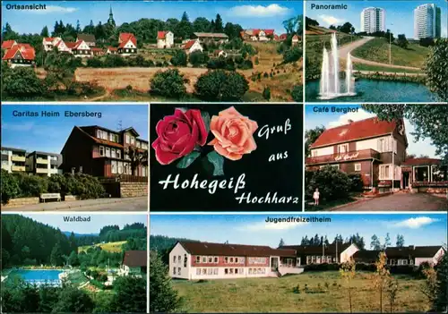 Hohegeiß-Braunlage Mehrbild-AK ua. Caritas Heim, Waldbad, Café Berghof uvm. 1980