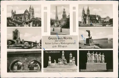Ansichtskarte Worms Ehrenmal, Ludwigplatz, Stadtmauer 1939