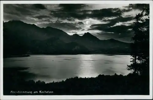 Ansichtskarte Kochel am See Abendstimmung am Kochelsee Mondschein 1930