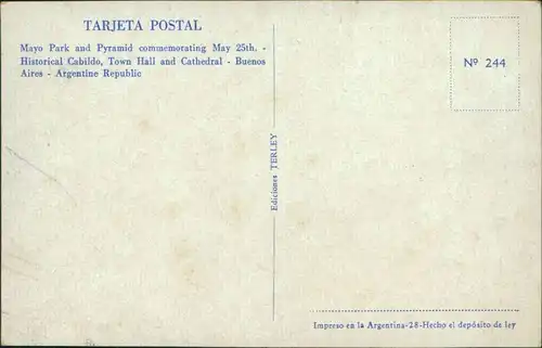 Postcard Buenos Aires Plaza de Mayo 1924
