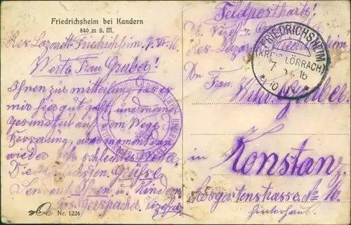 Ansichtskarte Kandern (LK Lörrach) Friedrichsheim 1916